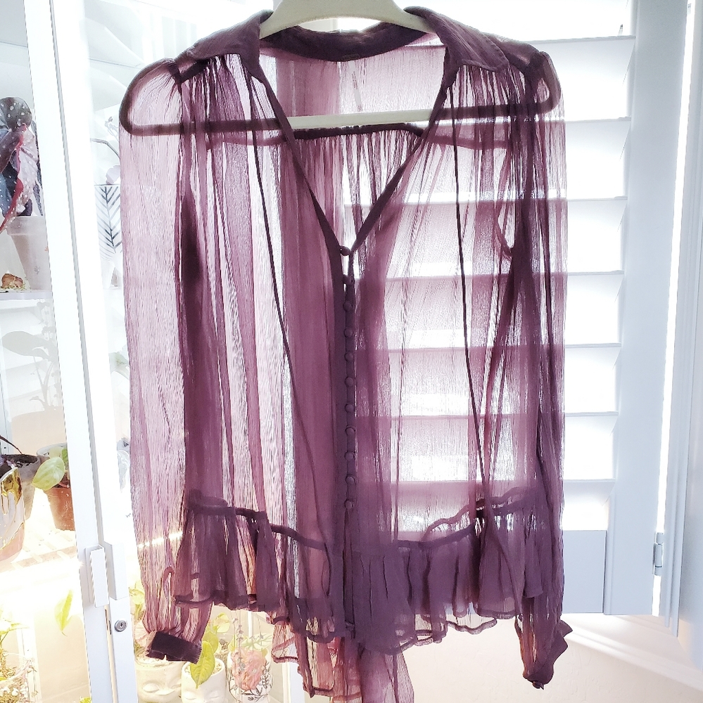 Free people Sheer Blouse with Ruffles in Mocha